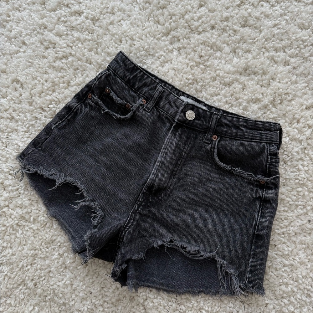 Zara Black Frayed Denim Shorts